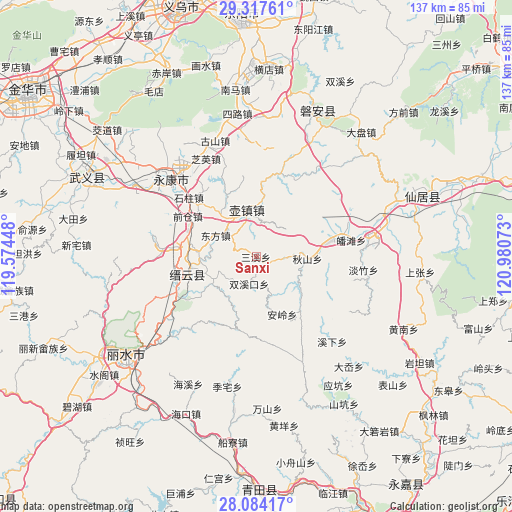 Sanxi on map