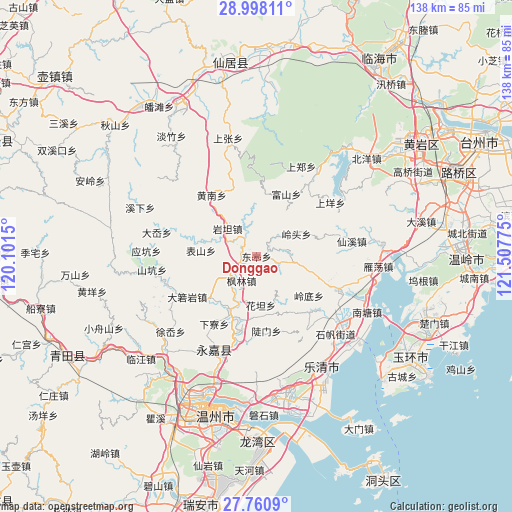 Donggao on map