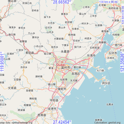 Oubei on map