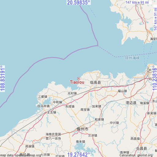 Tiaolou on map