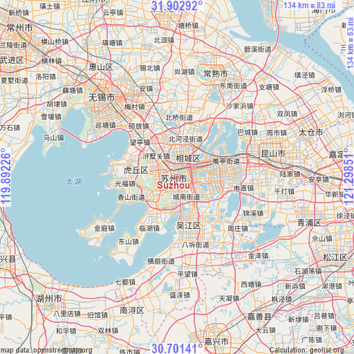 Suzhou on map