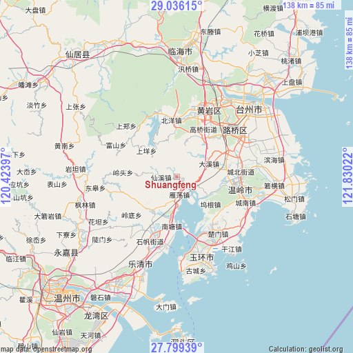 Shuangfeng on map