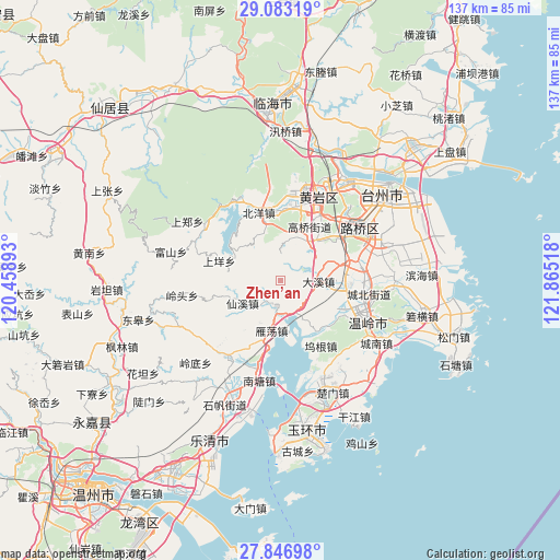 Zhen’an on map