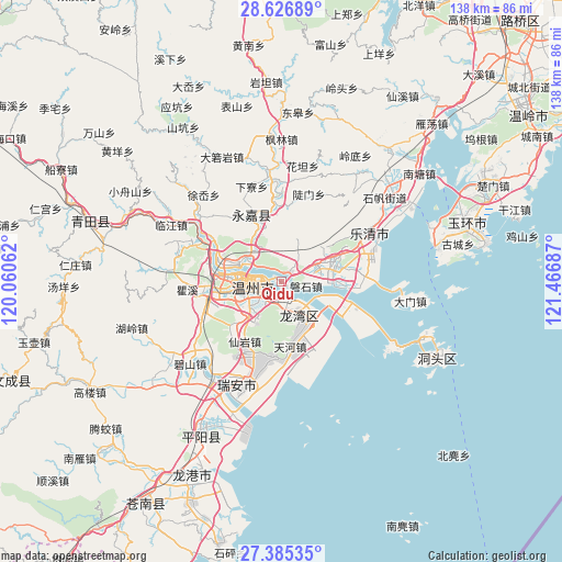 Qidu on map