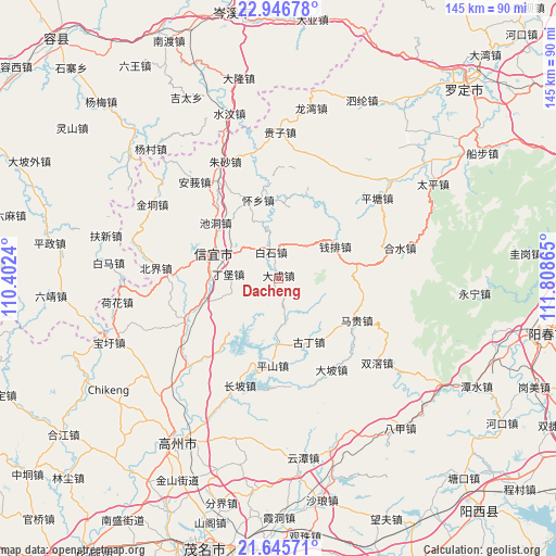 Dacheng on map