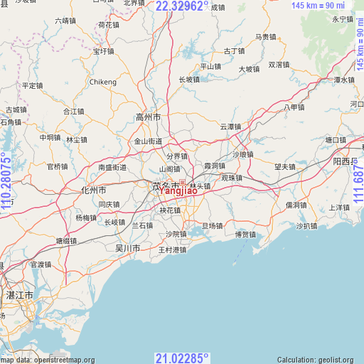 Yangjiao on map