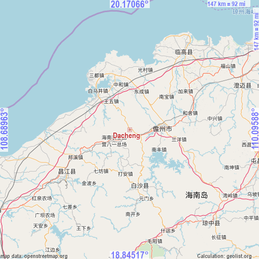 Dacheng on map