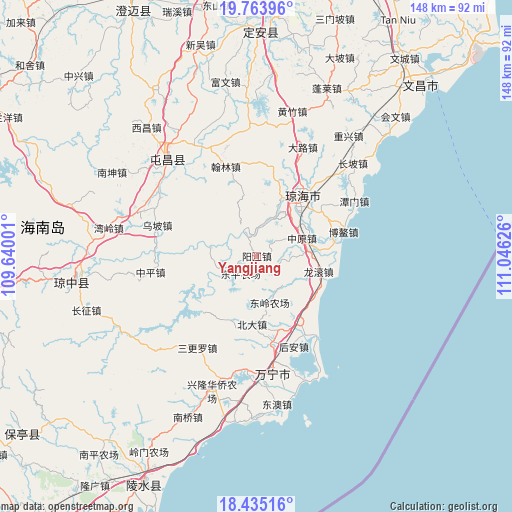 Yangjiang on map