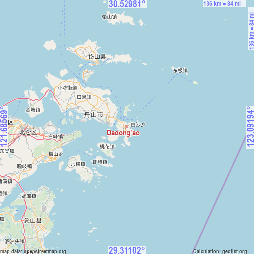 Dadong’ao on map