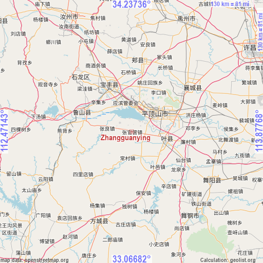 Zhangguanying on map