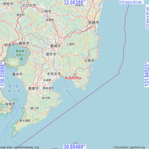 Kushima on map