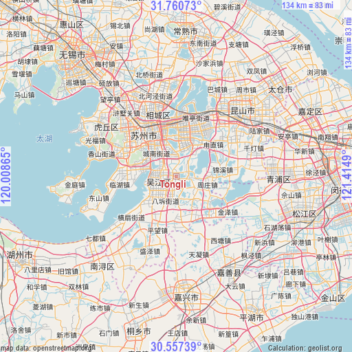 Tongli on map