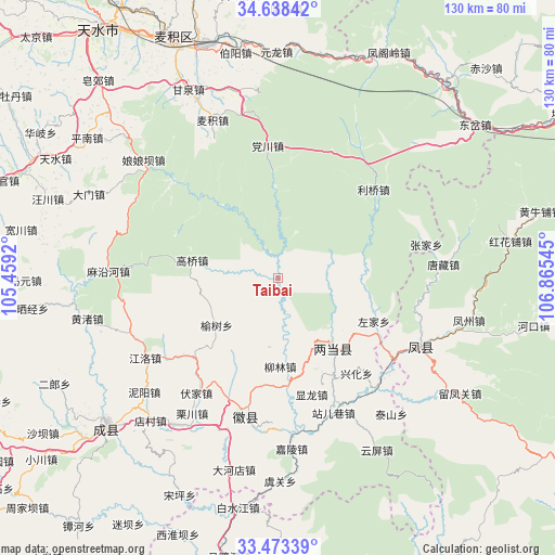 Taibai on map