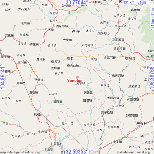 Yangtian on map