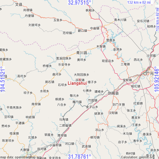 Liangshui on map