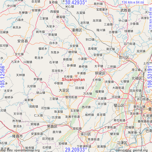 Shuangshan on map