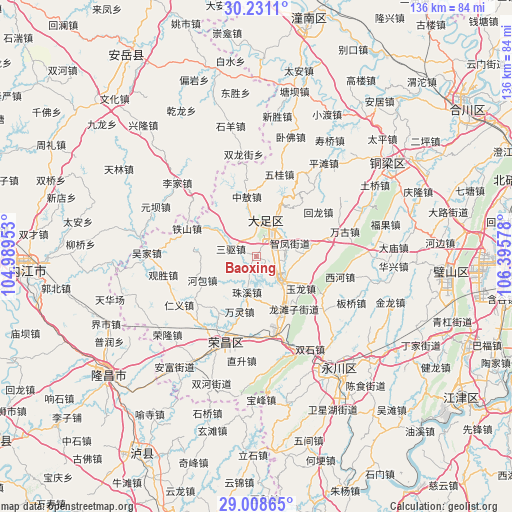 Baoxing on map