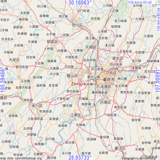 Zengjia on map