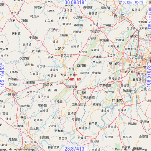 Sanjiao on map