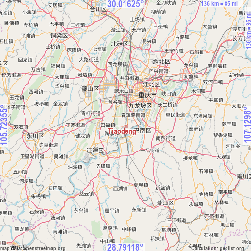 Tiaodeng on map