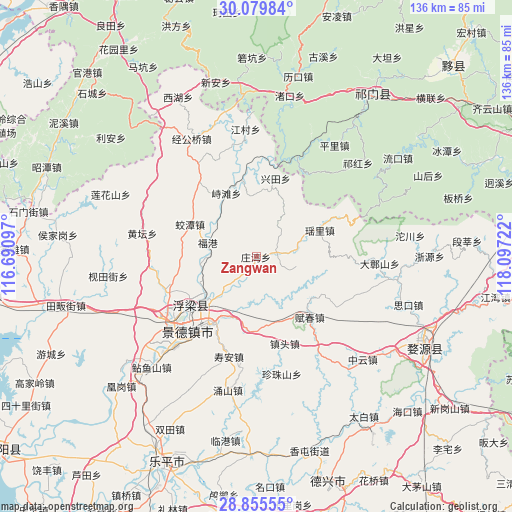 Zangwan on map