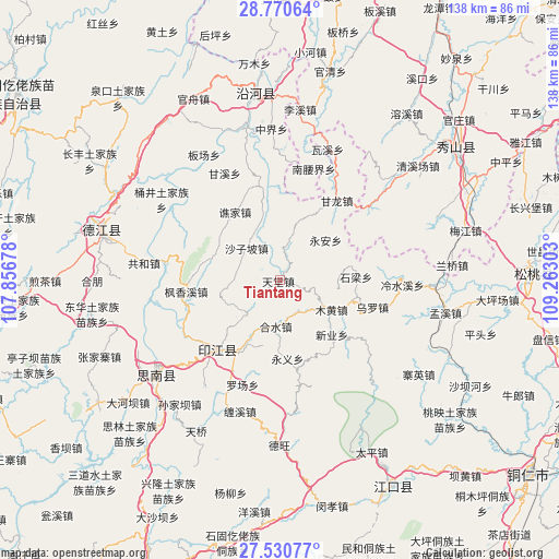 Tiantang on map