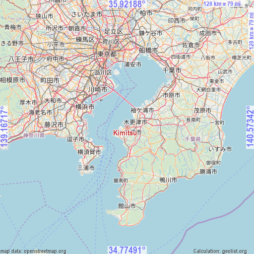 Kimitsu on map