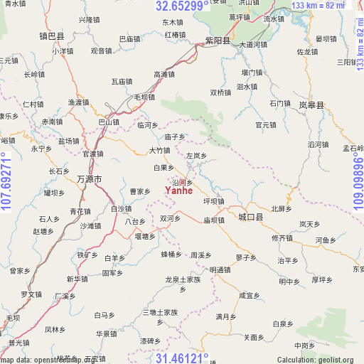 Yanhe on map