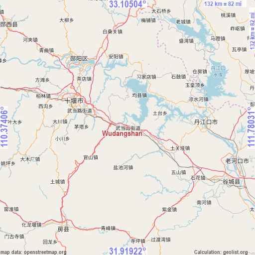 Wudangshan on map