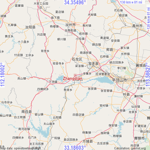 Zhangdian on map