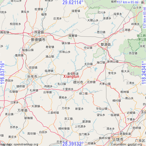 Xiangtun on map