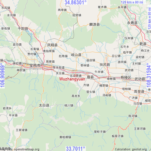 Wuzhangyuan on map