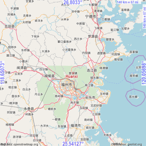 Huanxi on map