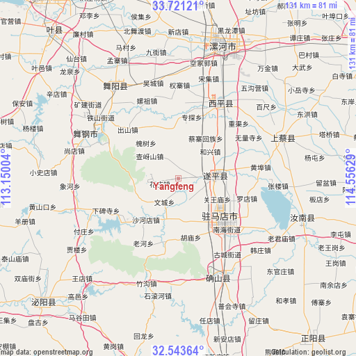 Yangfeng on map