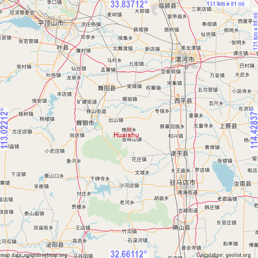 Huaishu on map