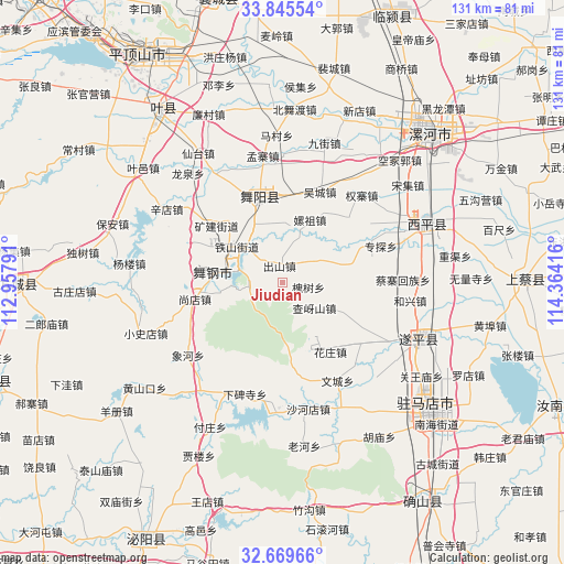 Jiudian on map