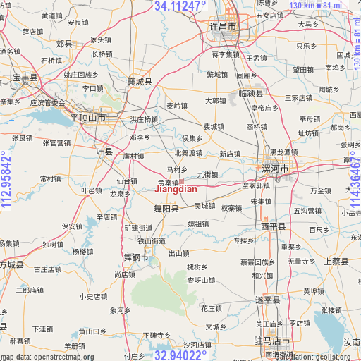 Jiangdian on map