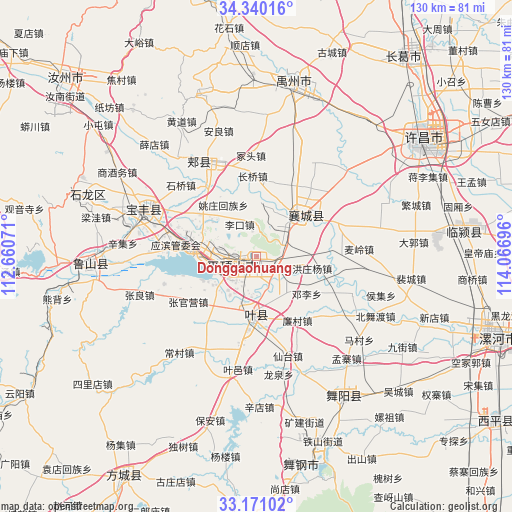 Donggaohuang on map