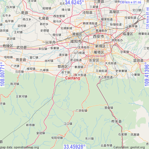 Caotang on map