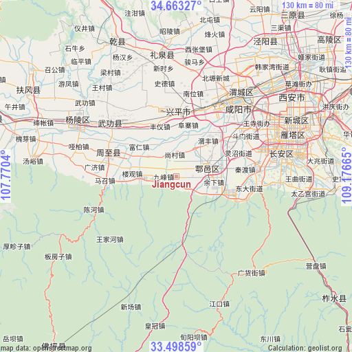 Jiangcun on map