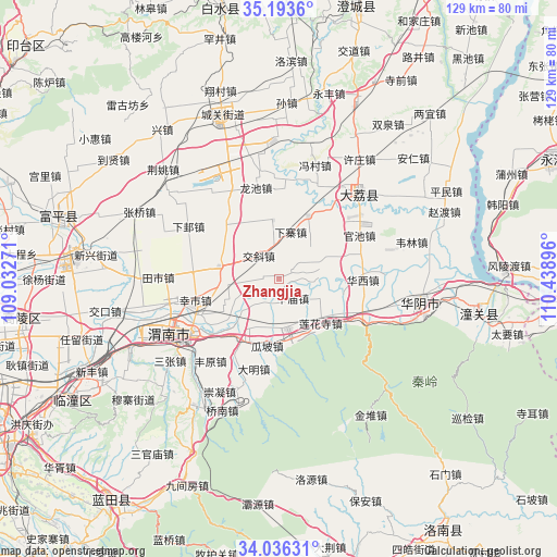 Zhangjia on map