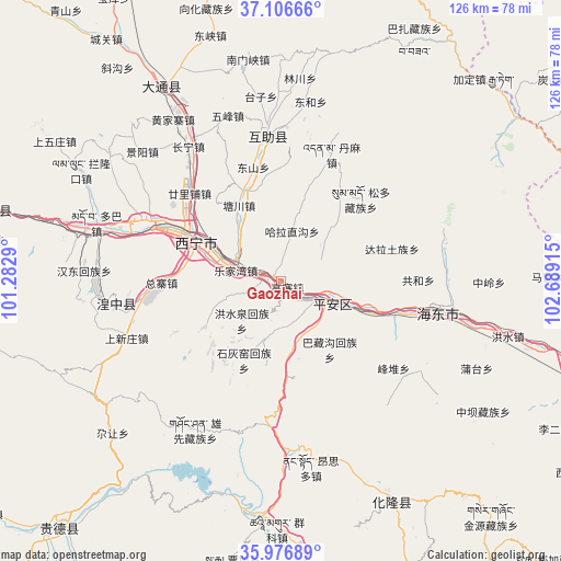 Gaozhai on map