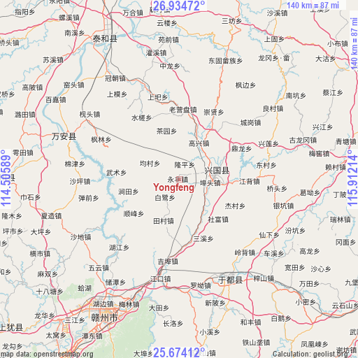 Yongfeng on map