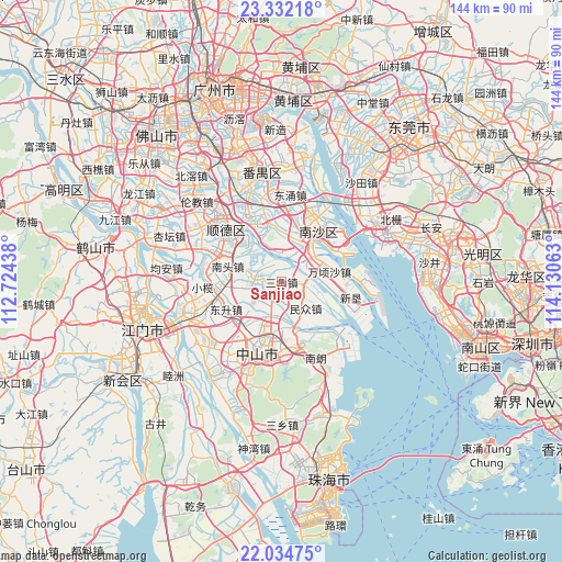 Sanjiao on map