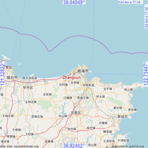 Zhangcun on map