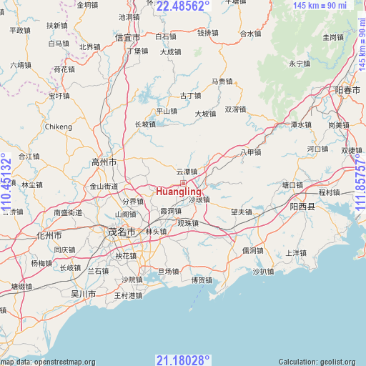 Huangling on map