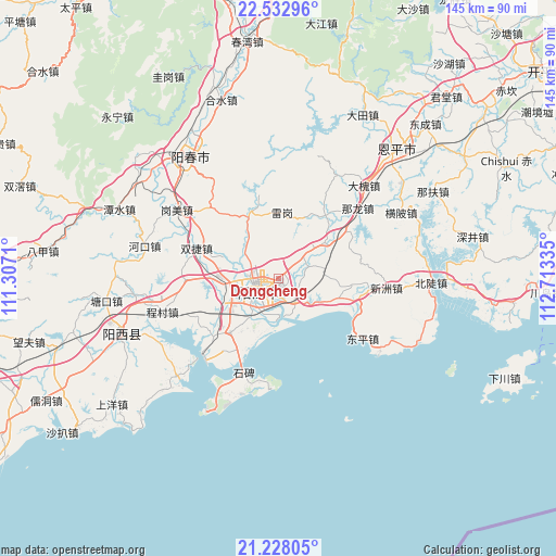 Dongcheng on map