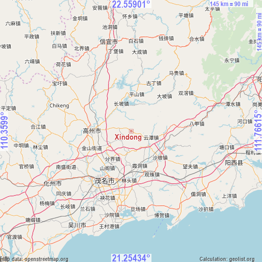 Xindong on map