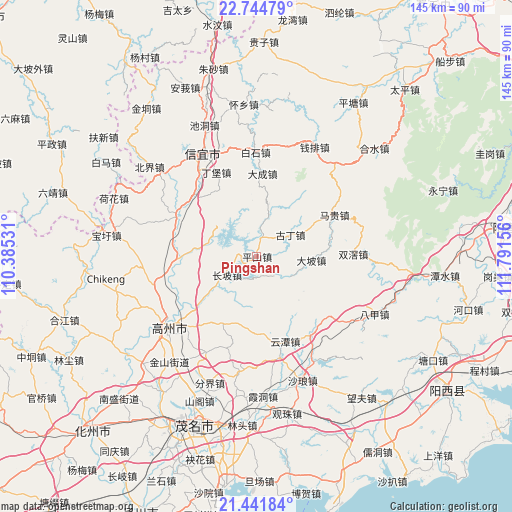 Pingshan on map