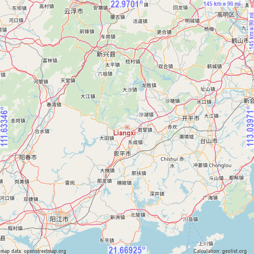 Liangxi on map